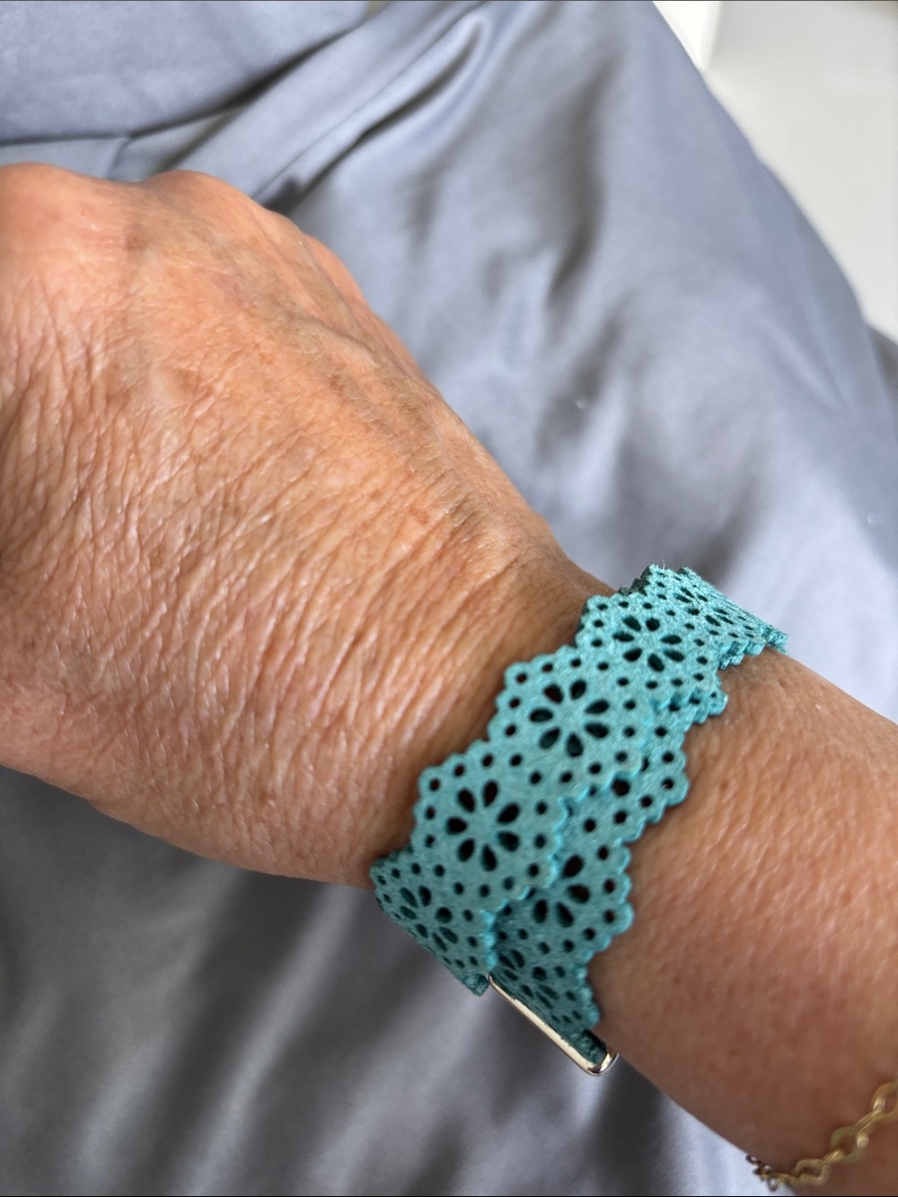 Turquoise Laser-Cut Leather Bracelet/Choker